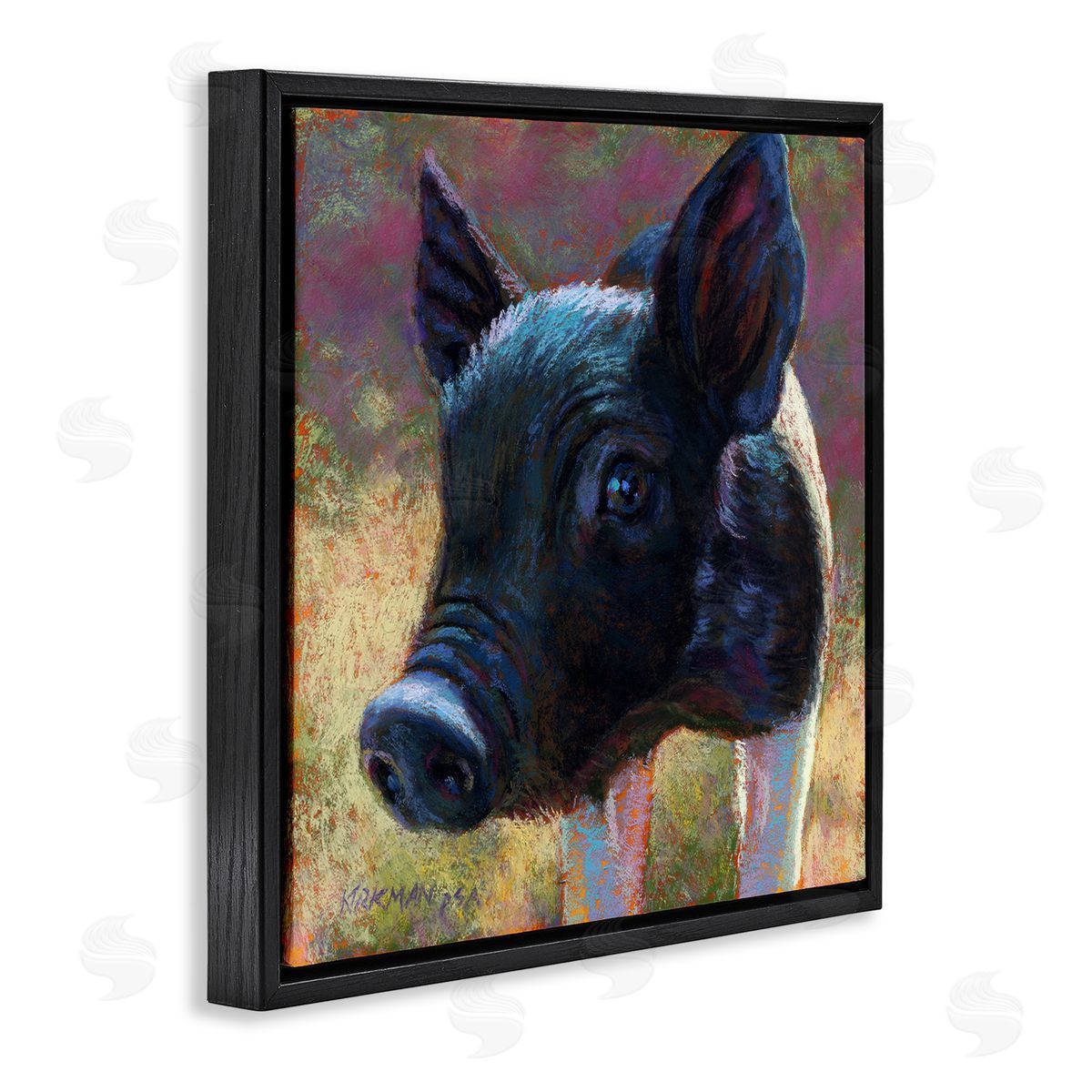Rita Kirkman Cute Black Pig Close Up Portrait Black Floating Frame Canvas Wall Art Print