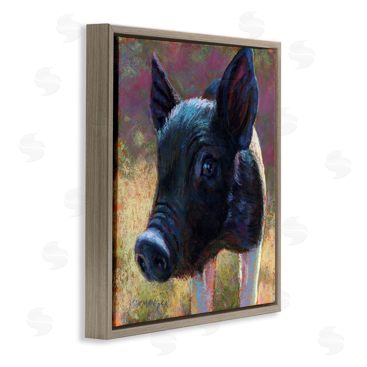 Rita Kirkman Cute Black Pig Close Up Portrait Brown Floating Frame Canvas Wall Art Print