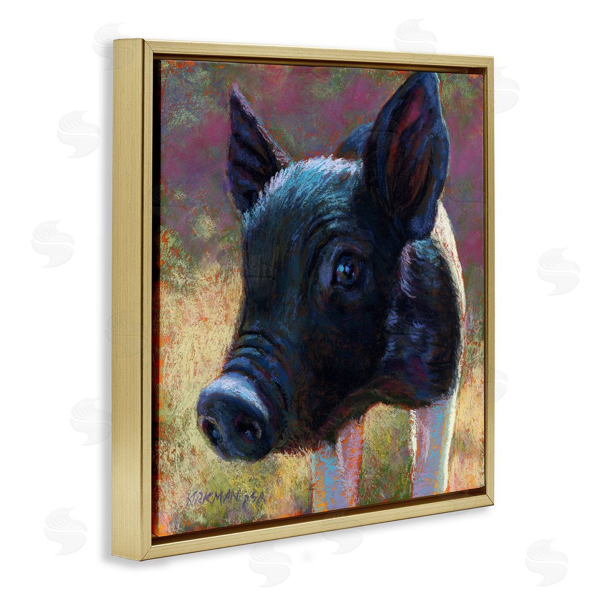 Rita Kirkman Cute Black Pig Close Up Portrait Gold Floating Frame Canvas Wall Art Print