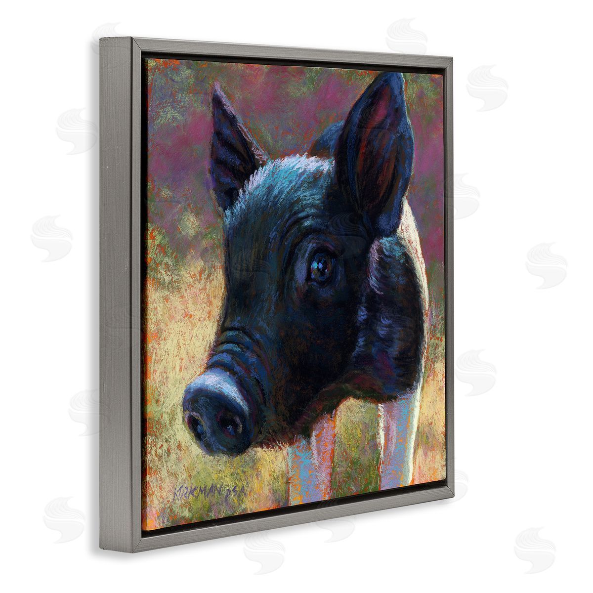 Rita Kirkman Cute Black Pig Close Up Portrait Gray Floating Frame Canvas Wall Art Print