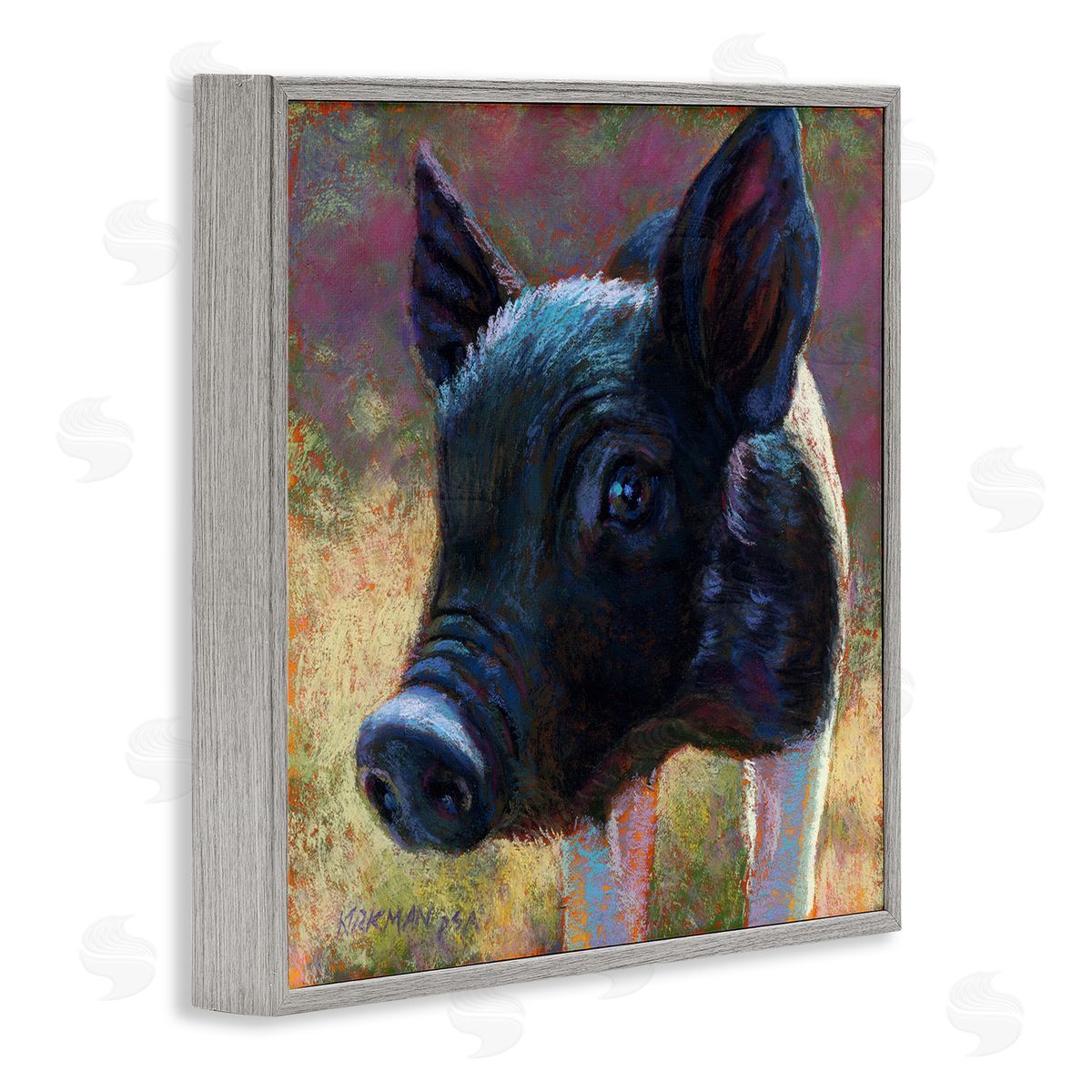 Rita Kirkman Cute Black Pig Close Up Portrait Gray Framed Glicee Wall Art Print