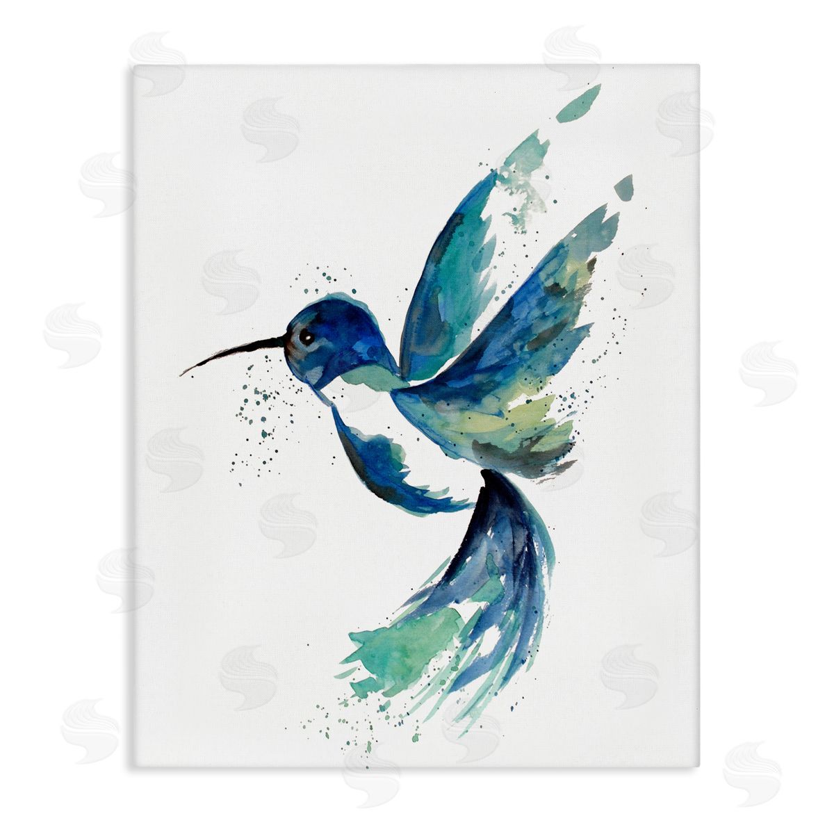 Modern Blue Hummingbird Flying Canvas Wall Art, Home Decor by Sebastian Grafmann