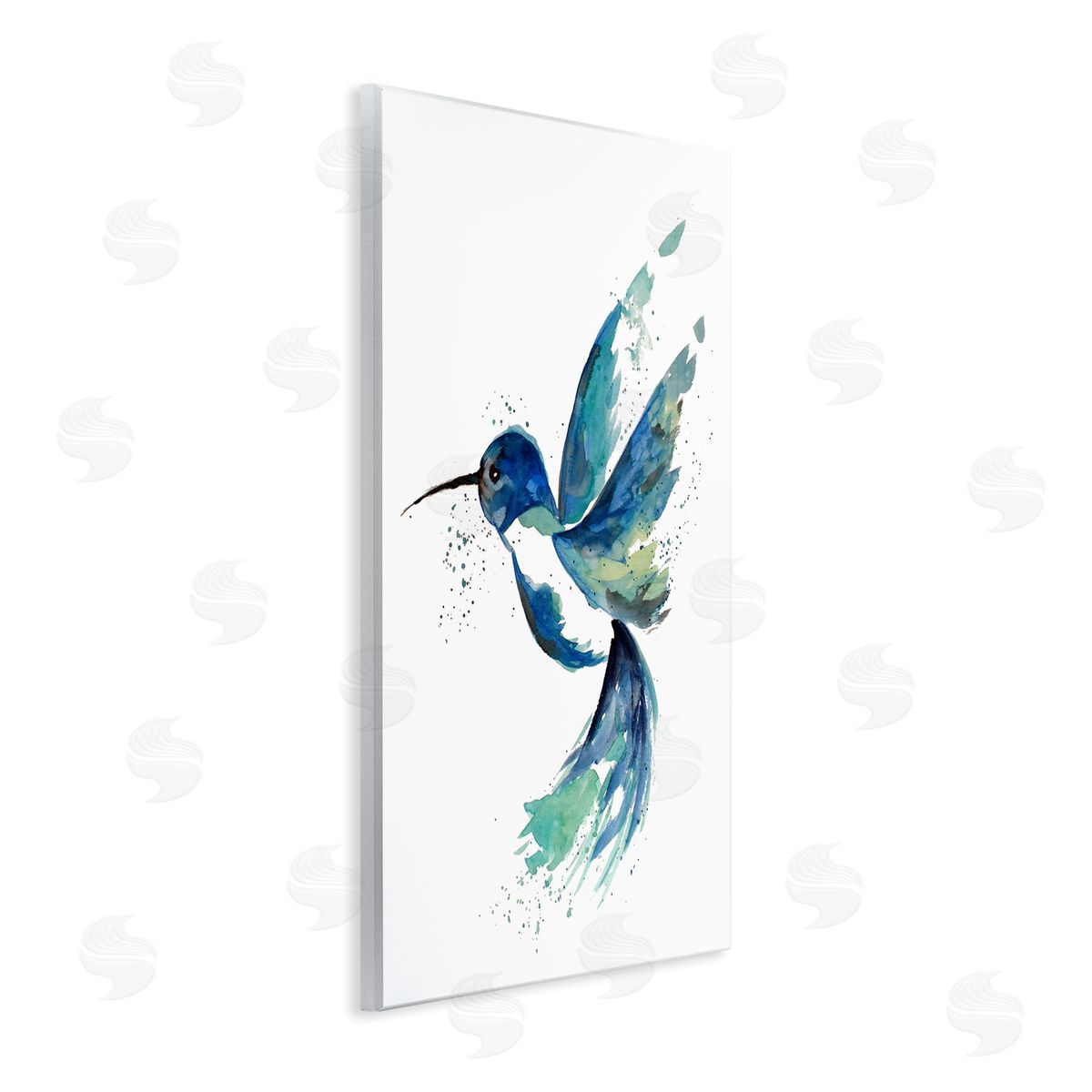 Modern Blue Hummingbird Flying Wood Plaque Wall Art, Home Decor by Sebastian Grafmann
