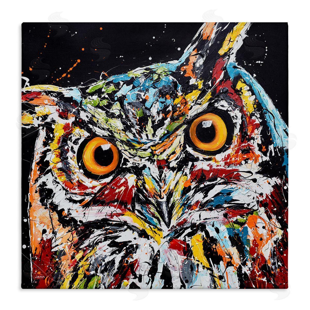 Jen Seeley Street Style Horned Owl Splatter Stretched Canvas Wall Art Print