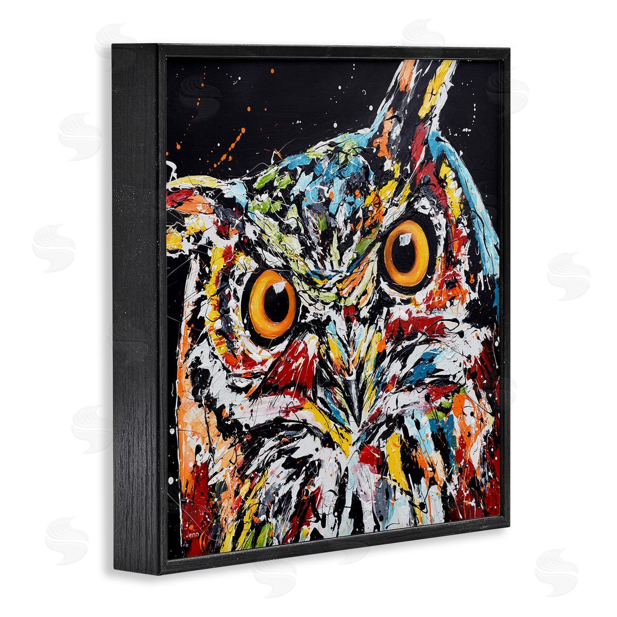 Jen Seeley Street Style Horned Owl Splatter Black Framed Glicee Wall Art Print