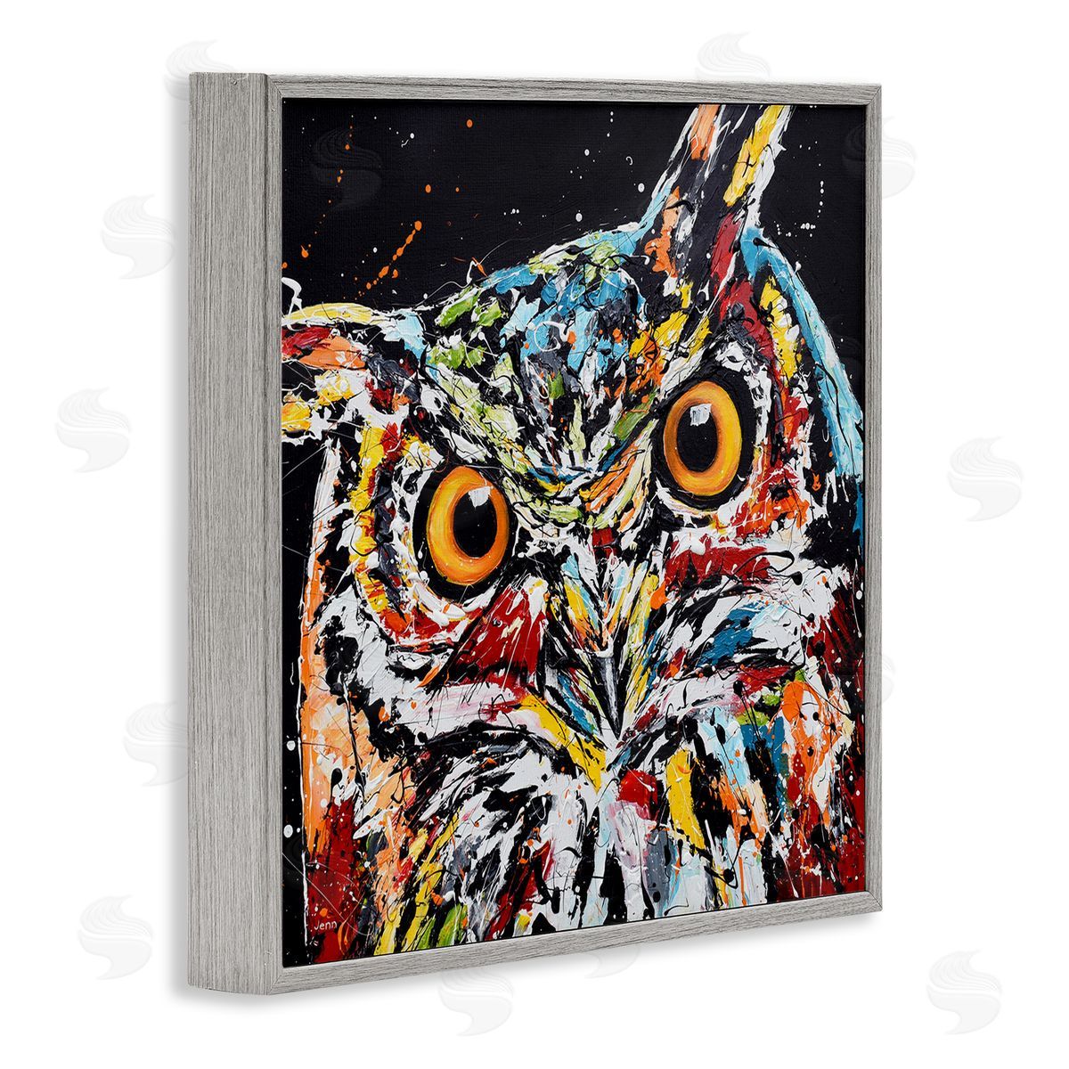 Jen Seeley Street Style Horned Owl Splatter Gray Framed Glicee Wall Art Print