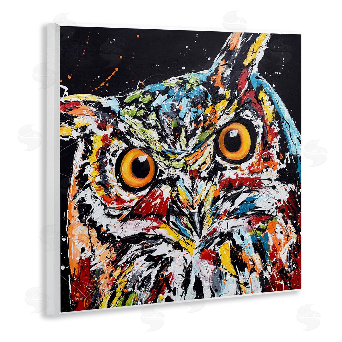 Jen Seeley Street Style Horned Owl Splatter Wooden Wall Plaque Art Print