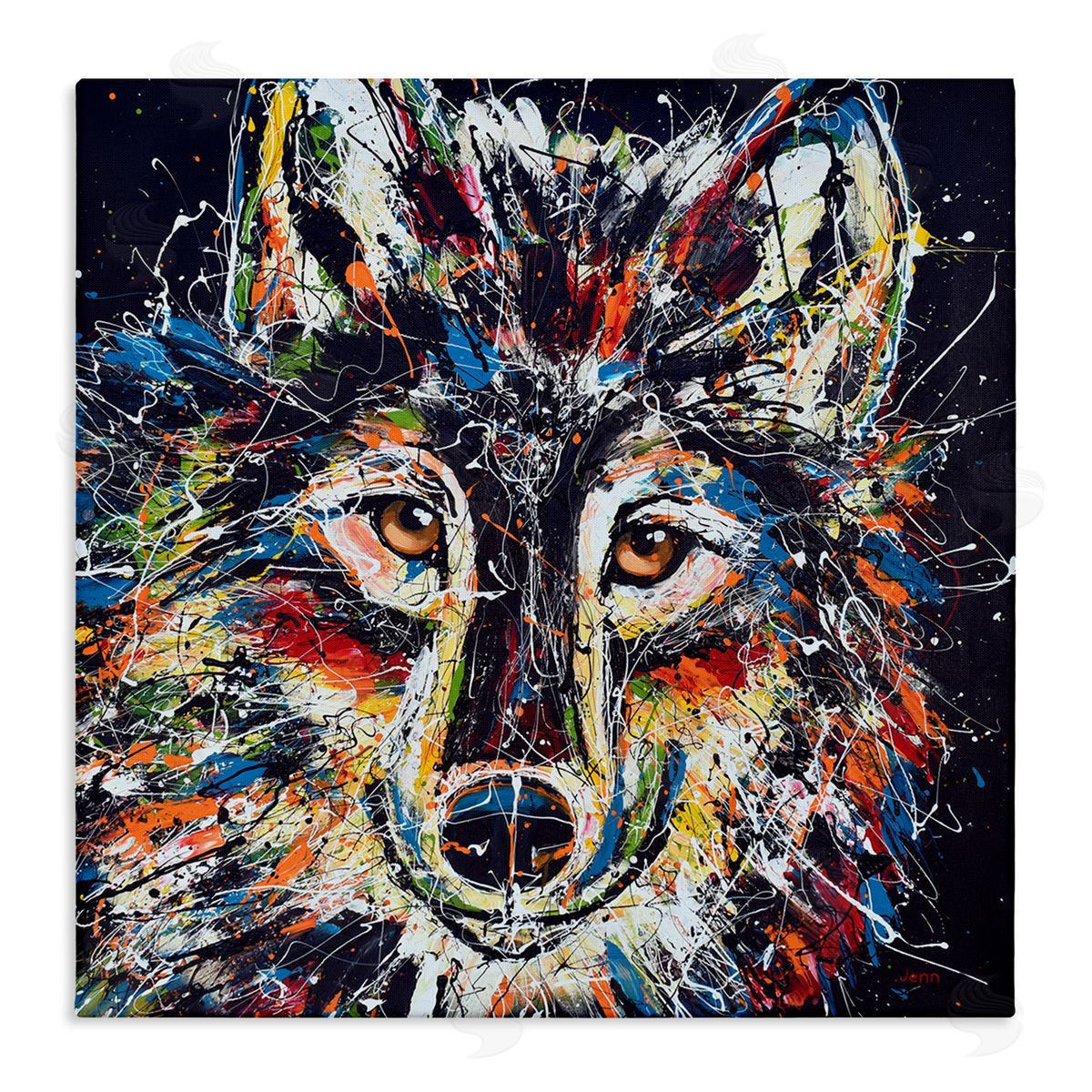 Jen Seeley Abstract Wolf Urban Style Hues  Stretched Canvas Wall Art Print