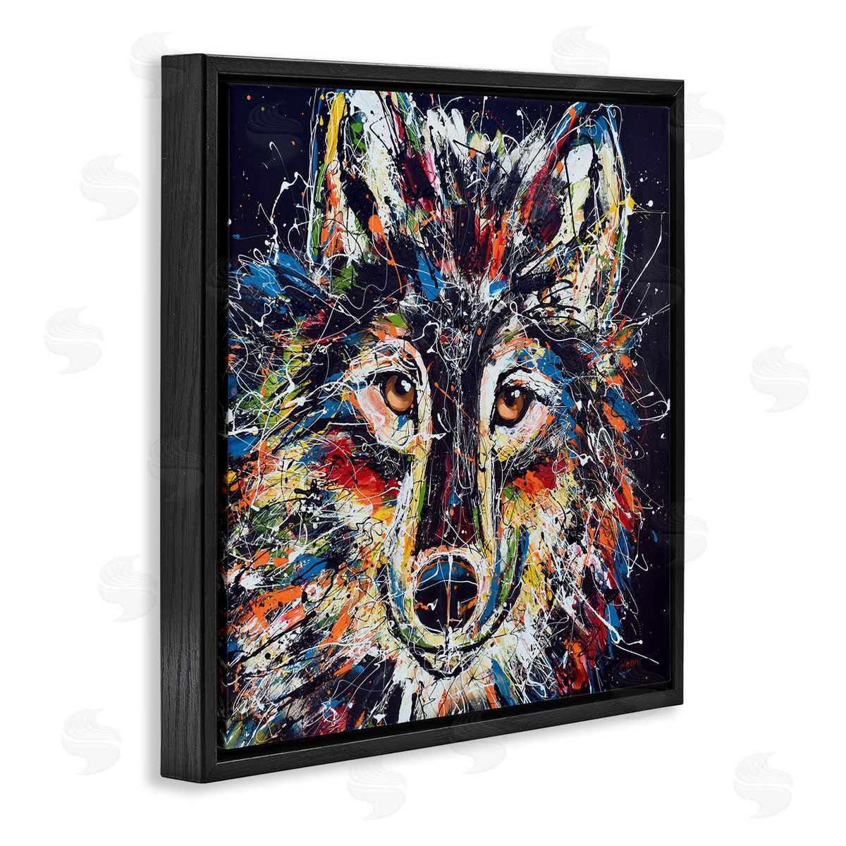 Jen Seeley Abstract Wolf Urban Style Hues  Black Floating Frame Canvas Wall Art Print