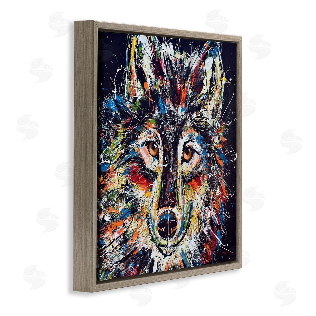 Jen Seeley Abstract Wolf Urban Style Hues  Brown Floating Frame Canvas Wall Art Print