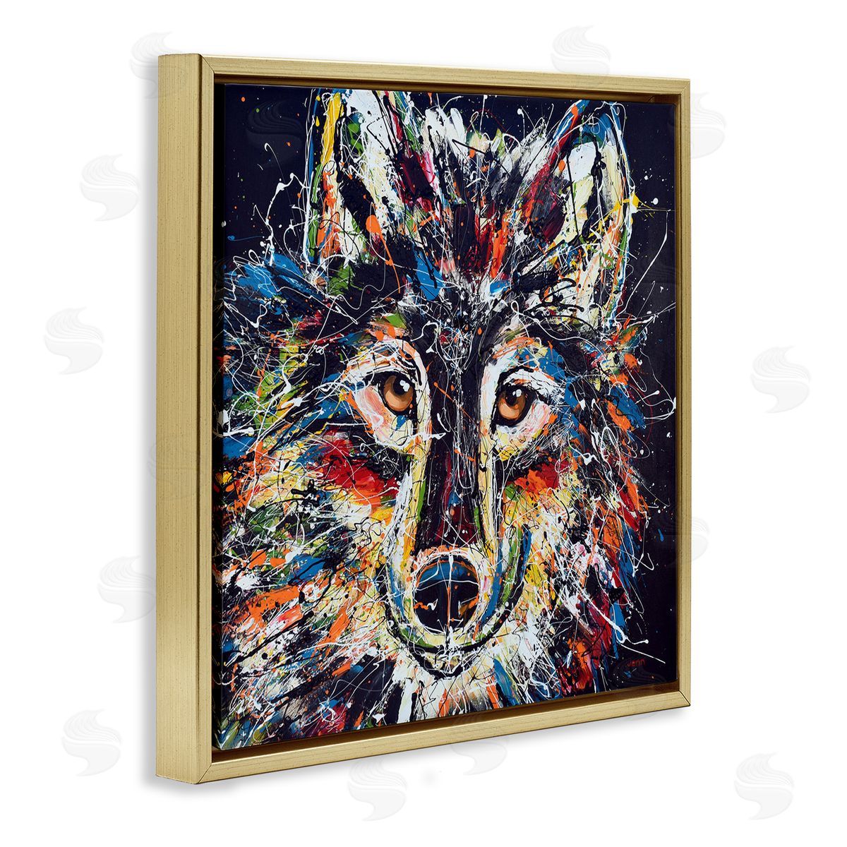 Jen Seeley Abstract Wolf Urban Style Hues  Gold Floating Frame Canvas Wall Art Print