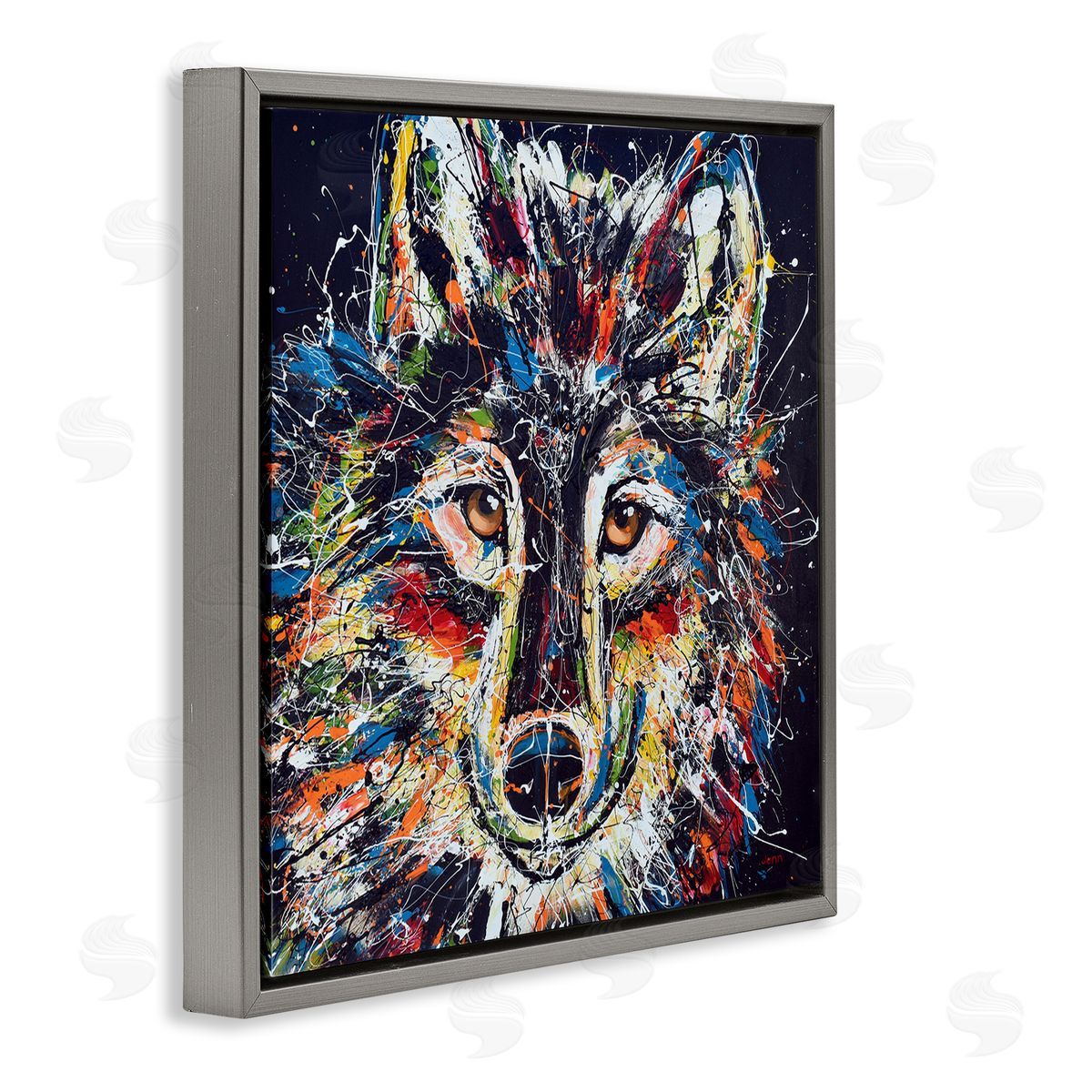 Jen Seeley Abstract Wolf Urban Style Hues  Gray Floating Frame Canvas Wall Art Print