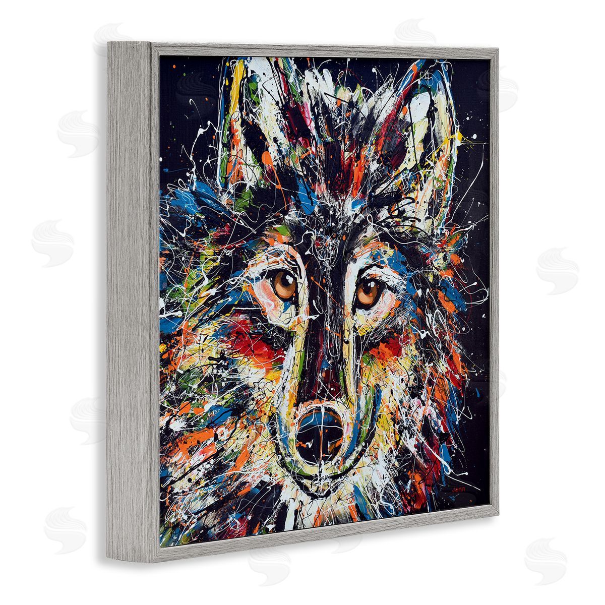 Jen Seeley Abstract Wolf Urban Style Hues  Gray Framed Glicee Wall Art Print