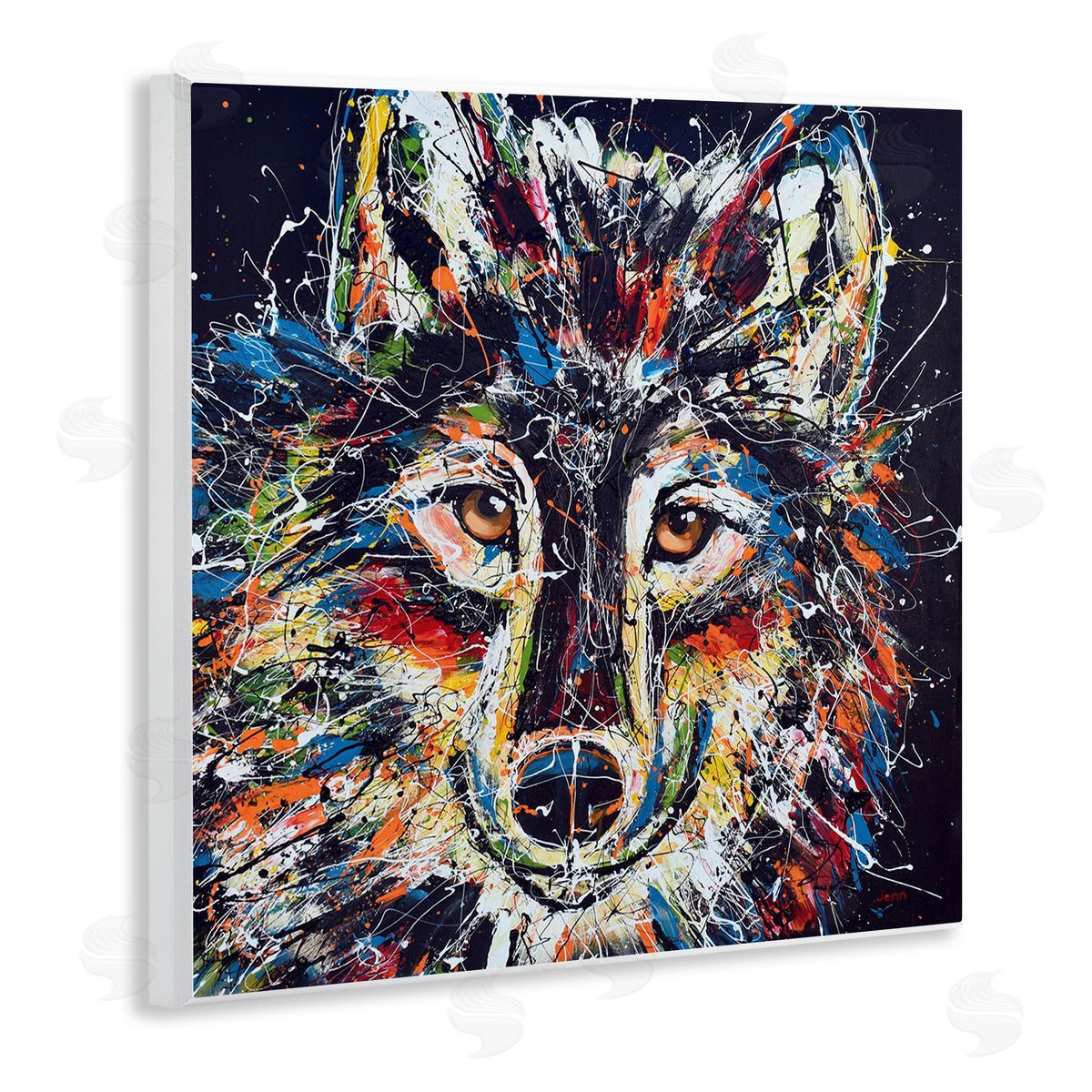 Jen Seeley Abstract Wolf Urban Style Hues  Wooden Wall Plaque Art Print