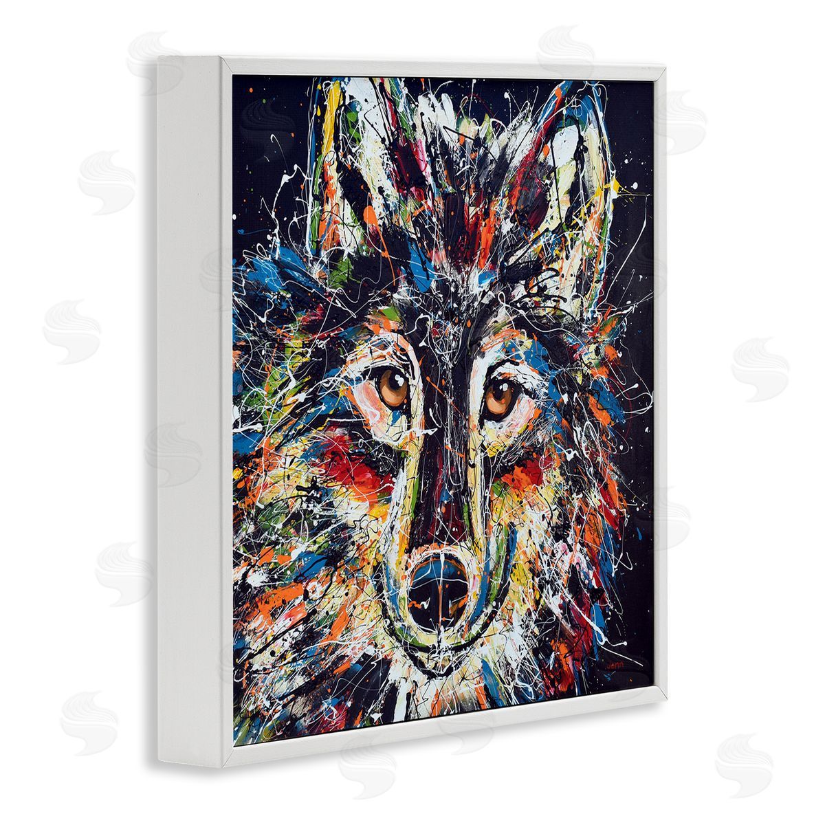 Jen Seeley Abstract Wolf Urban Style Hues  White Framed Glicee Wall Art Print