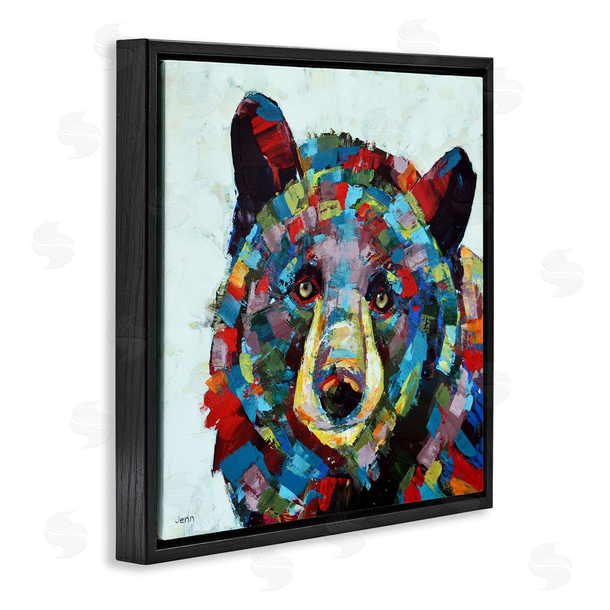 Jen Seeley Modern Kaleidoscopic Bear Portrait Black Floating Frame Canvas Wall Art Print