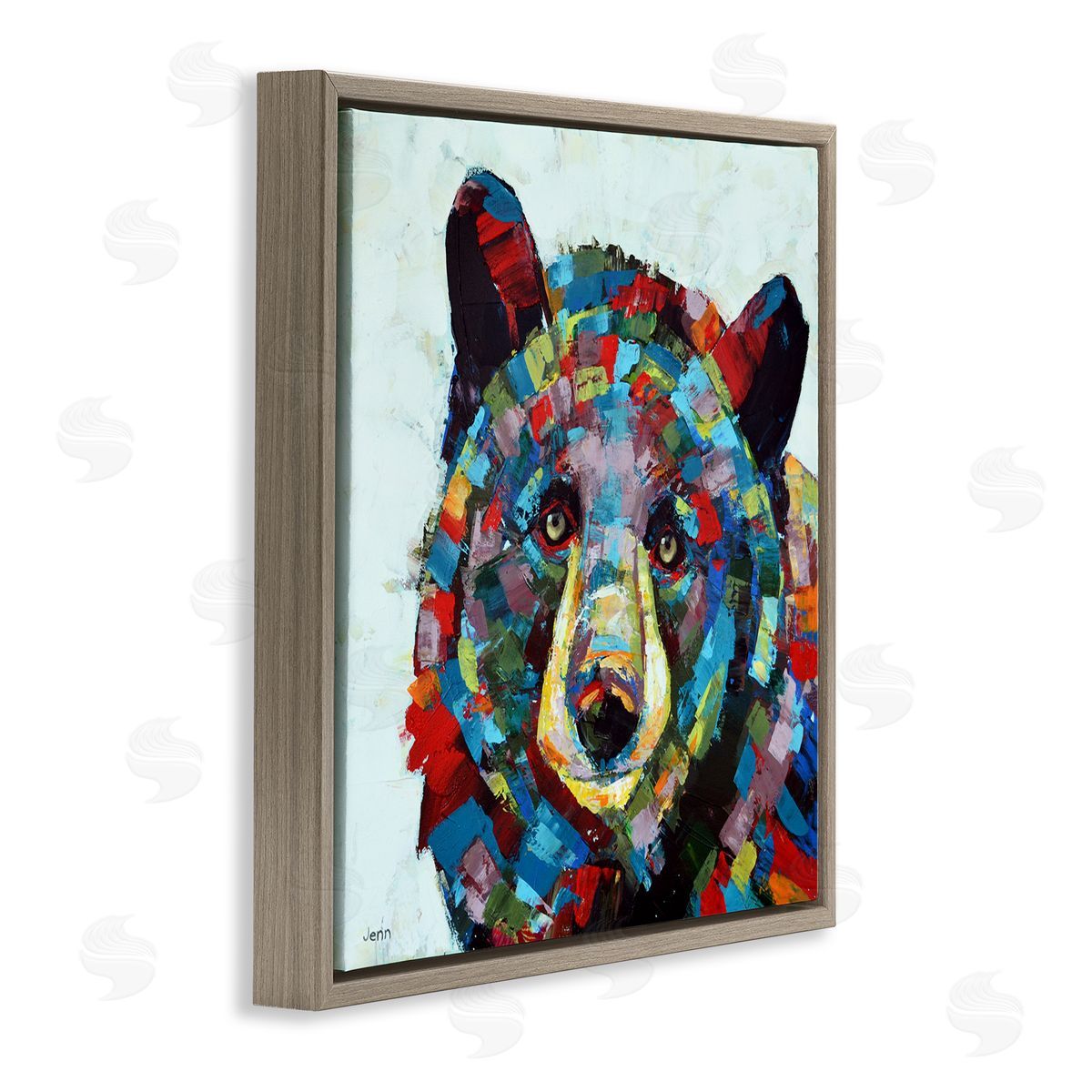 Jen Seeley Modern Kaleidoscopic Bear Portrait Brown Floating Frame Canvas Wall Art Print