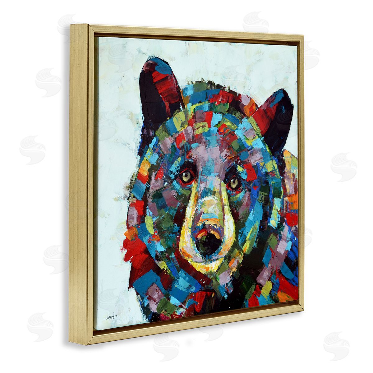 Jen Seeley Modern Kaleidoscopic Bear Portrait Gold Floating Frame Canvas Wall Art Print