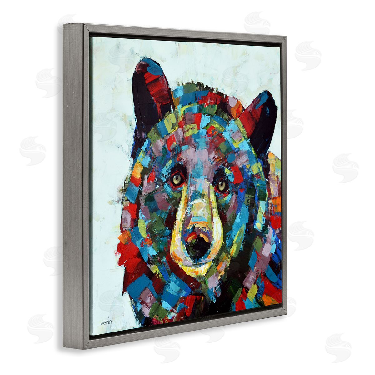 Jen Seeley Modern Kaleidoscopic Bear Portrait Gray Floating Frame Canvas Wall Art Print