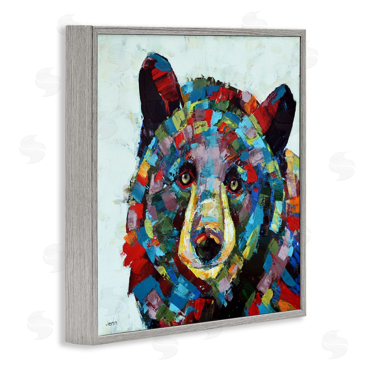 Jen Seeley Modern Kaleidoscopic Bear Portrait Gray Framed Glicee Wall Art Print