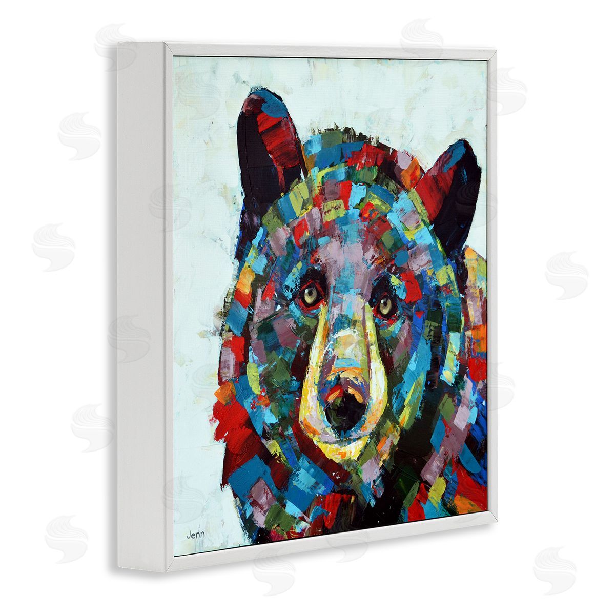 Jen Seeley Modern Kaleidoscopic Bear Portrait White Framed Glicee Wall Art Print