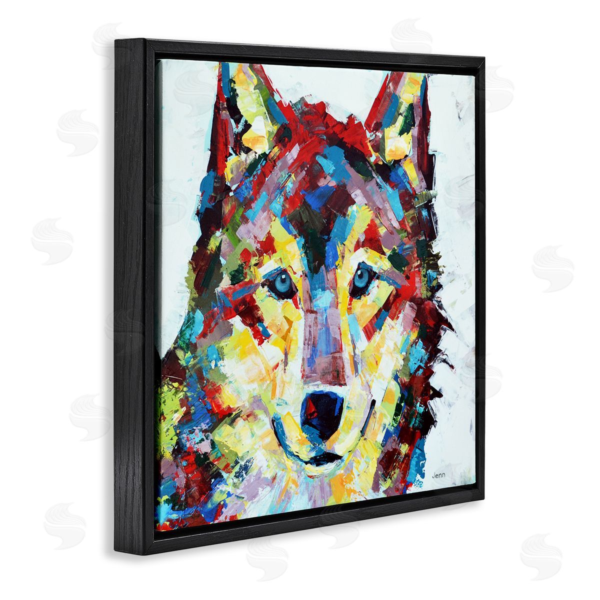 Jen Seeley Urban Style Wolf Abstract Black Floating Frame Canvas Wall Art Print