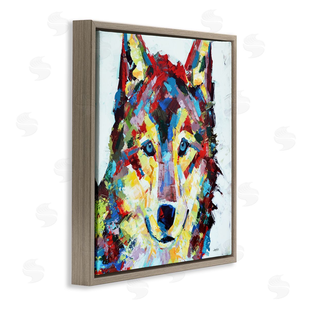Jen Seeley Urban Style Wolf Abstract Brown Floating Frame Canvas Wall Art Print