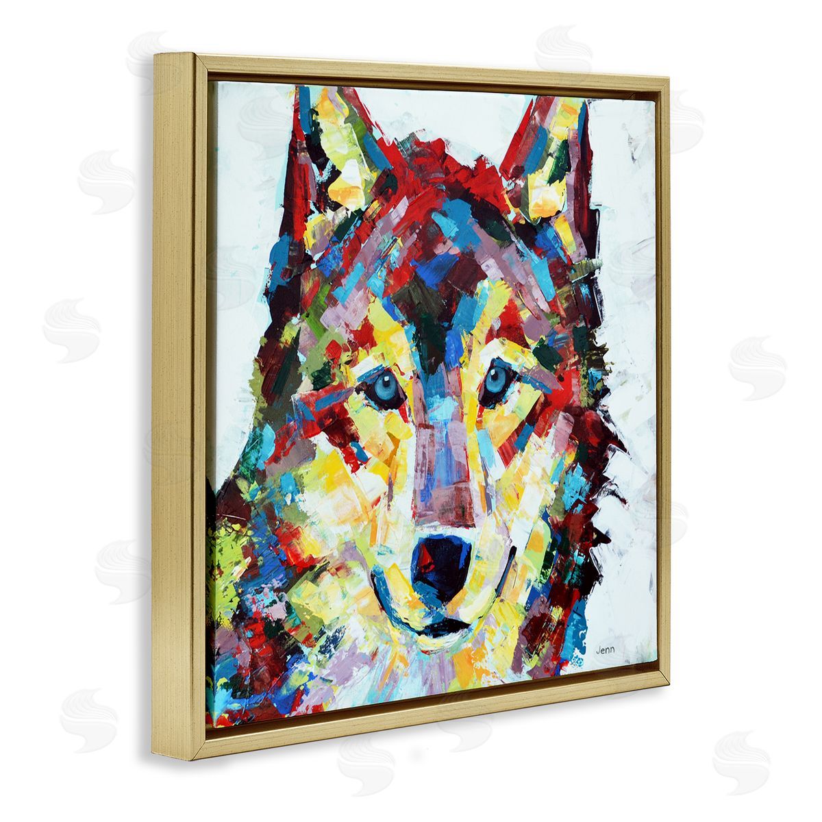 Jen Seeley Urban Style Wolf Abstract Gold Floating Frame Canvas Wall Art Print