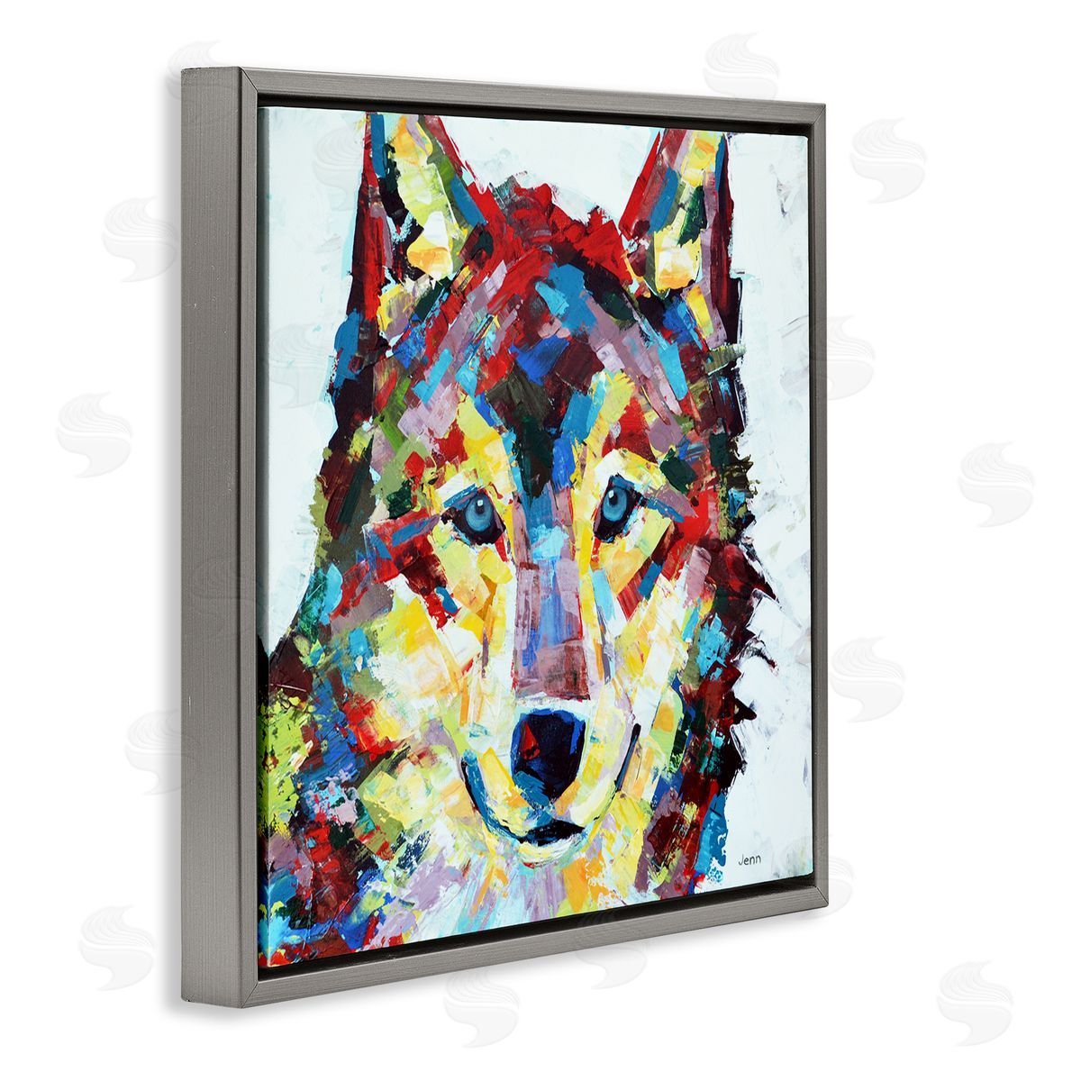 Jen Seeley Urban Style Wolf Abstract Gray Floating Frame Canvas Wall Art Print