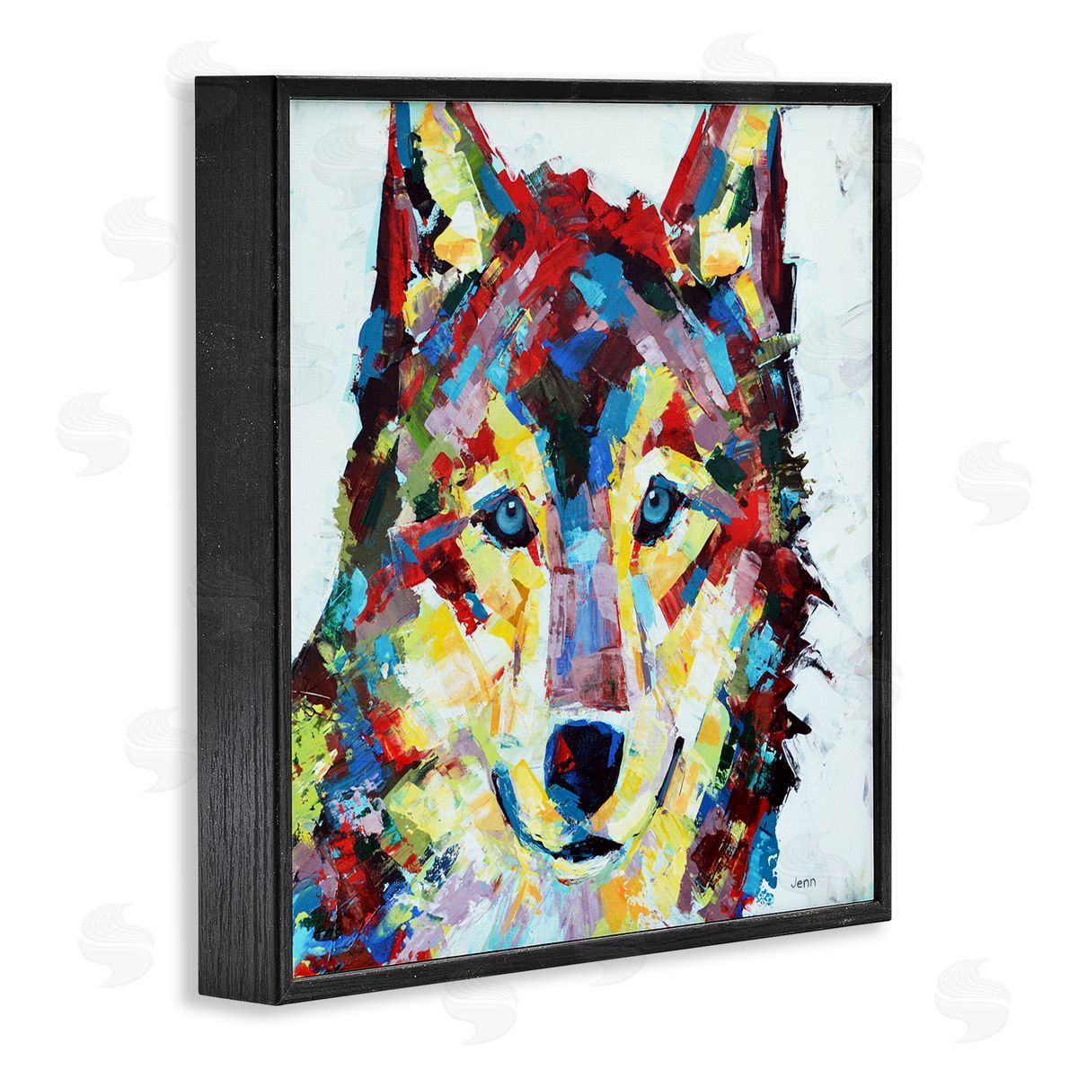 Jen Seeley Urban Style Wolf Abstract Black Framed Glicee Wall Art Print