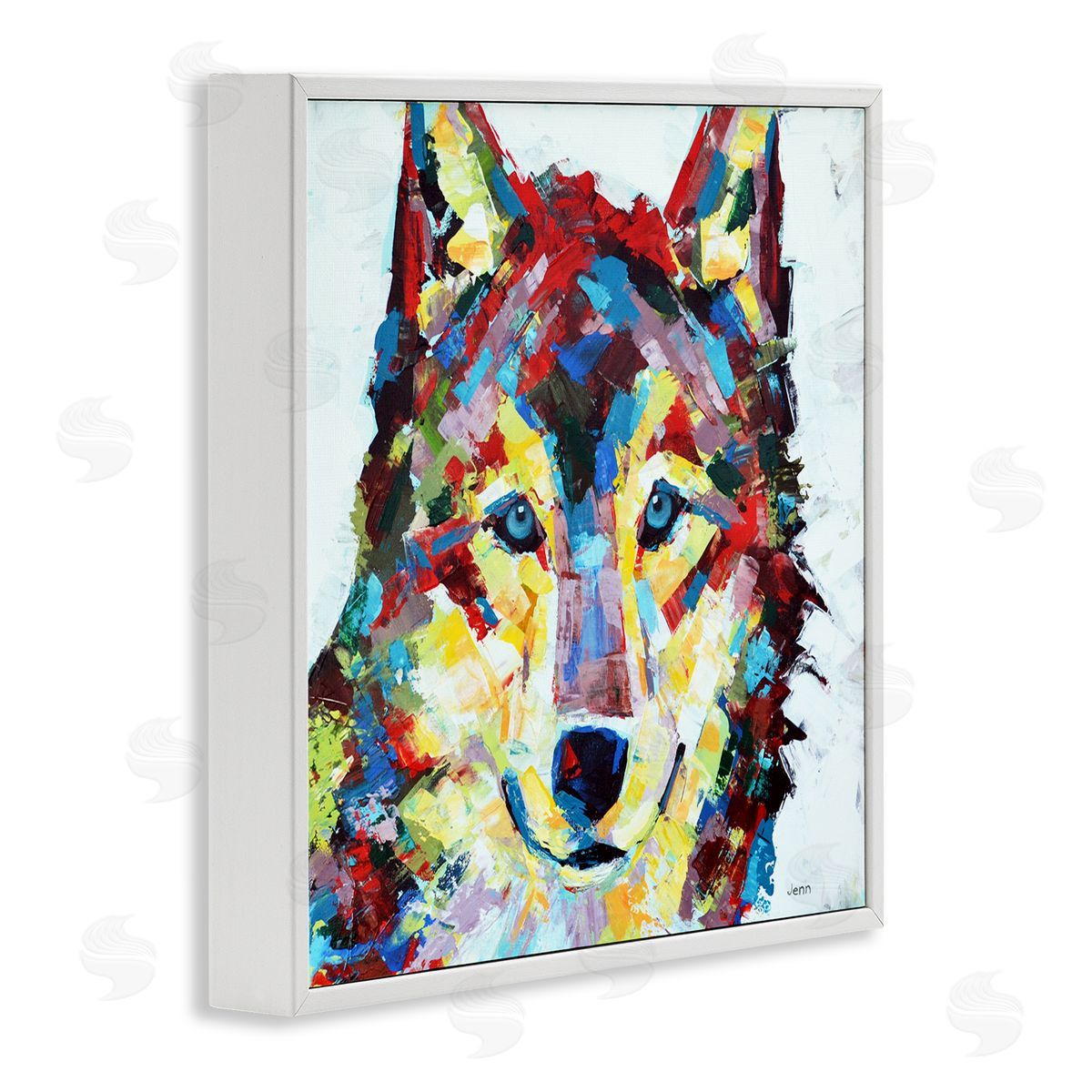 Jen Seeley Urban Style Wolf Abstract White Framed Glicee Wall Art Print