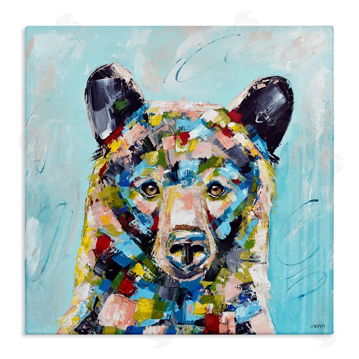 Jen Seeley Blue Toned Modern Bear Stretched Canvas Wall Art Print