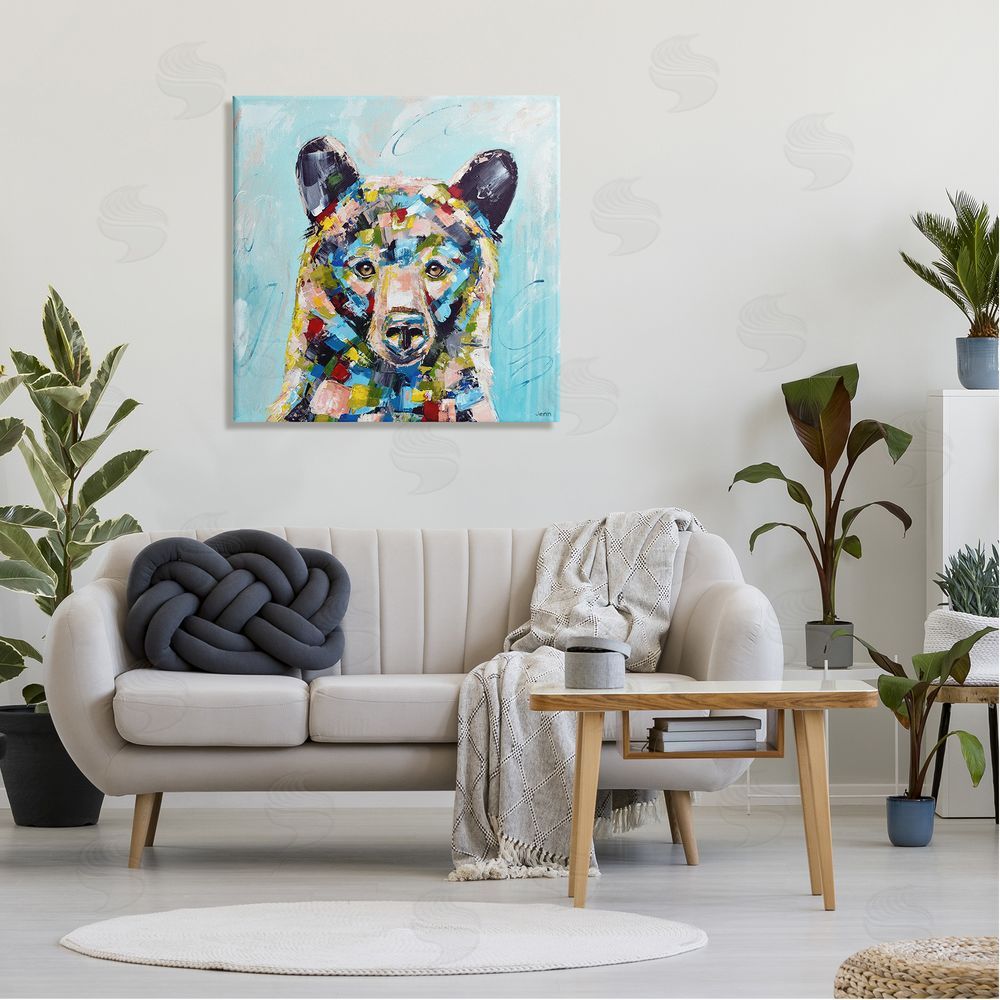 Jen Seeley Blue Toned Modern Bear Canvas Wall Art in Room