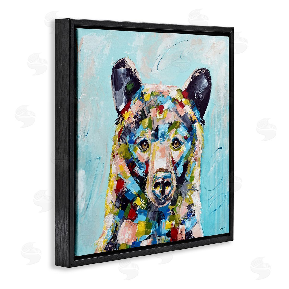 Jen Seeley Blue Toned Modern Bear Black Floating Frame Canvas Wall Art Print
