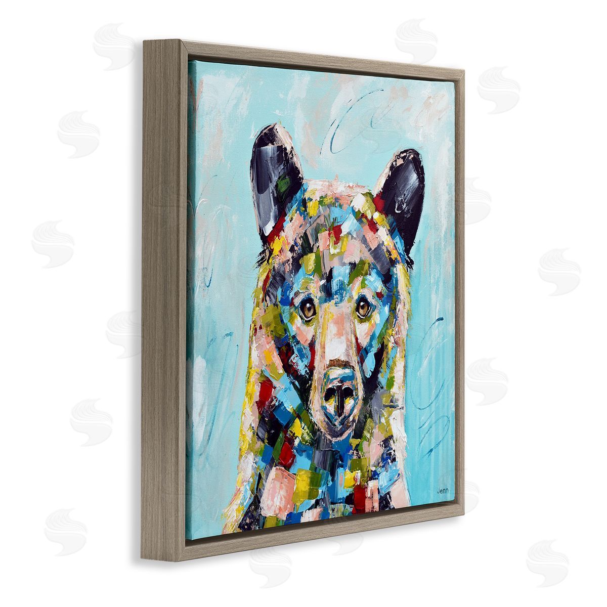 Jen Seeley Blue Toned Modern Bear Brown Floating Frame Canvas Wall Art Print