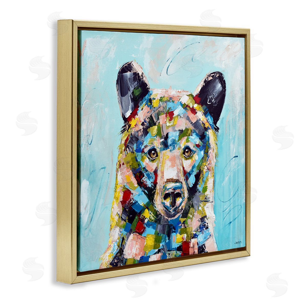 Jen Seeley Blue Toned Modern Bear Gold Floating Frame Canvas Wall Art Print