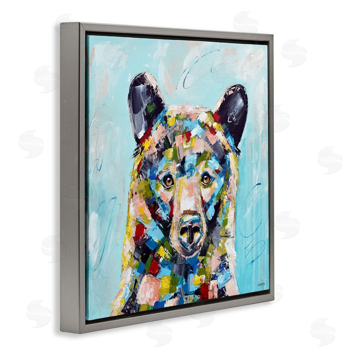 Jen Seeley Blue Toned Modern Bear Gray Floating Frame Canvas Wall Art Print