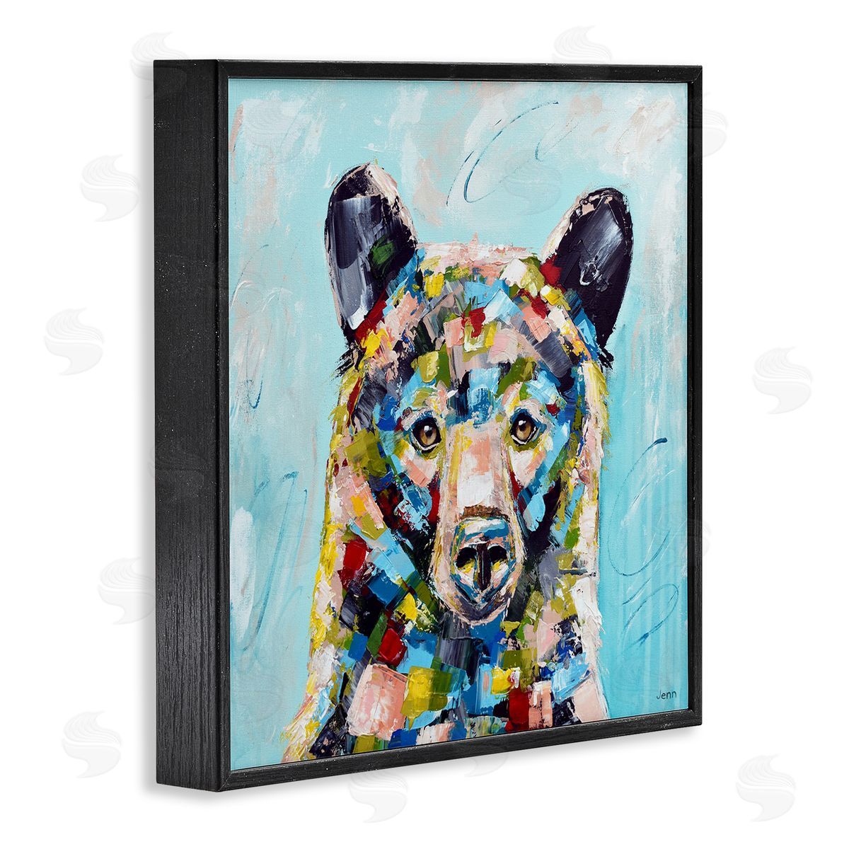 Jen Seeley Blue Toned Modern Bear Black Framed Glicee Wall Art Print