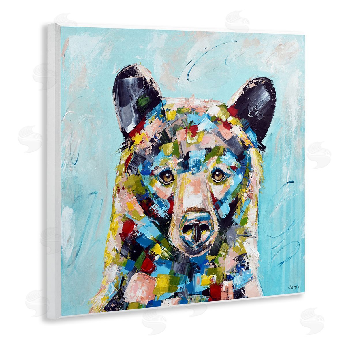 Jen Seeley Blue Toned Modern Bear Wooden Wall Plaque Art Print