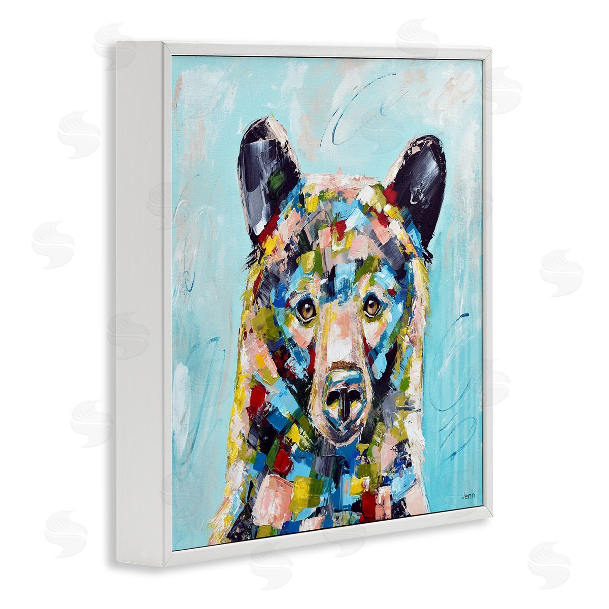 Jen Seeley Blue Toned Modern Bear White Framed Glicee Wall Art Print