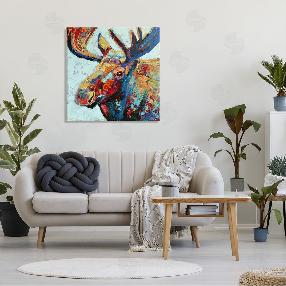 Jen Seeley Moose Portrait Modern Composition Canvas Wall Art in Room