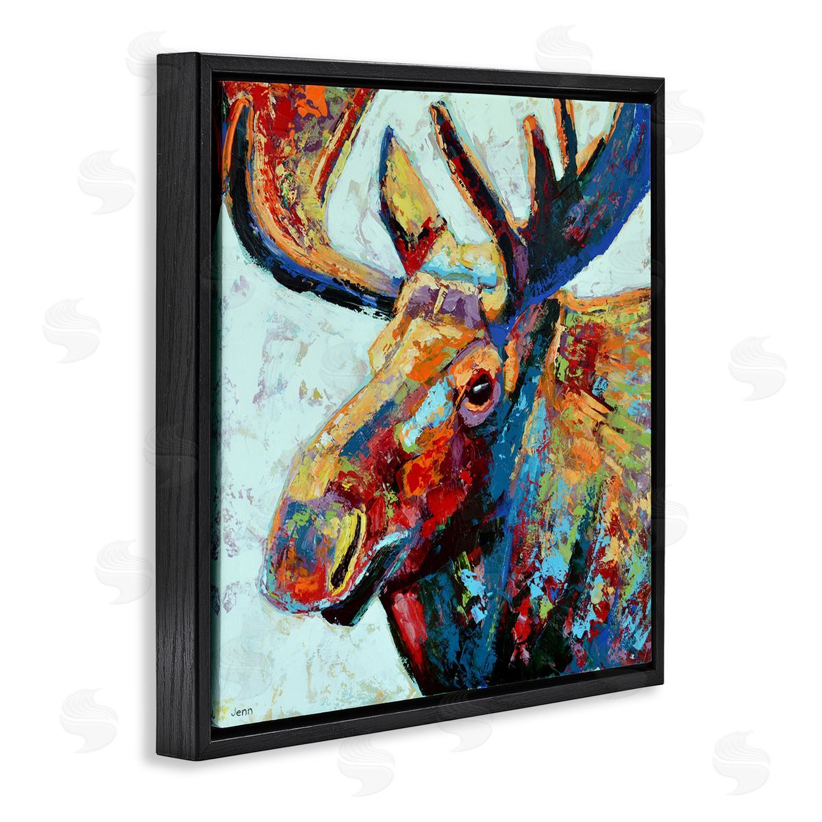 Jen Seeley Moose Portrait Modern Composition Black Floating Frame Canvas Wall Art Print