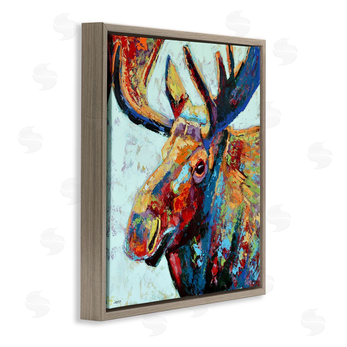 Jen Seeley Moose Portrait Modern Composition Brown Floating Frame Canvas Wall Art Print