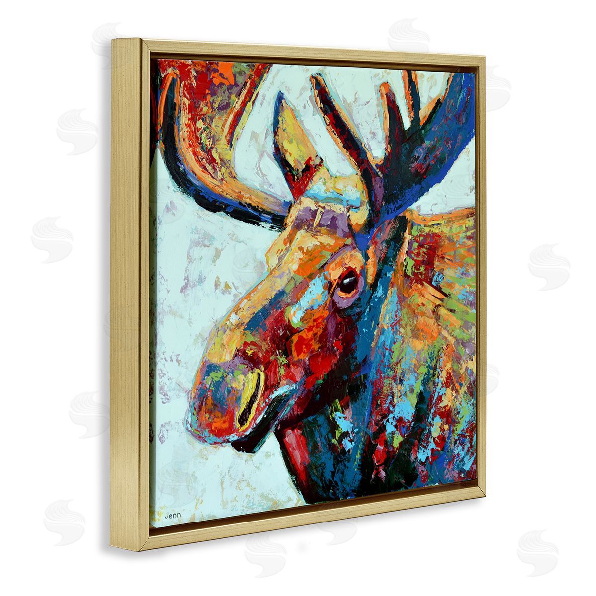 Jen Seeley Moose Portrait Modern Composition Gold Floating Frame Canvas Wall Art Print