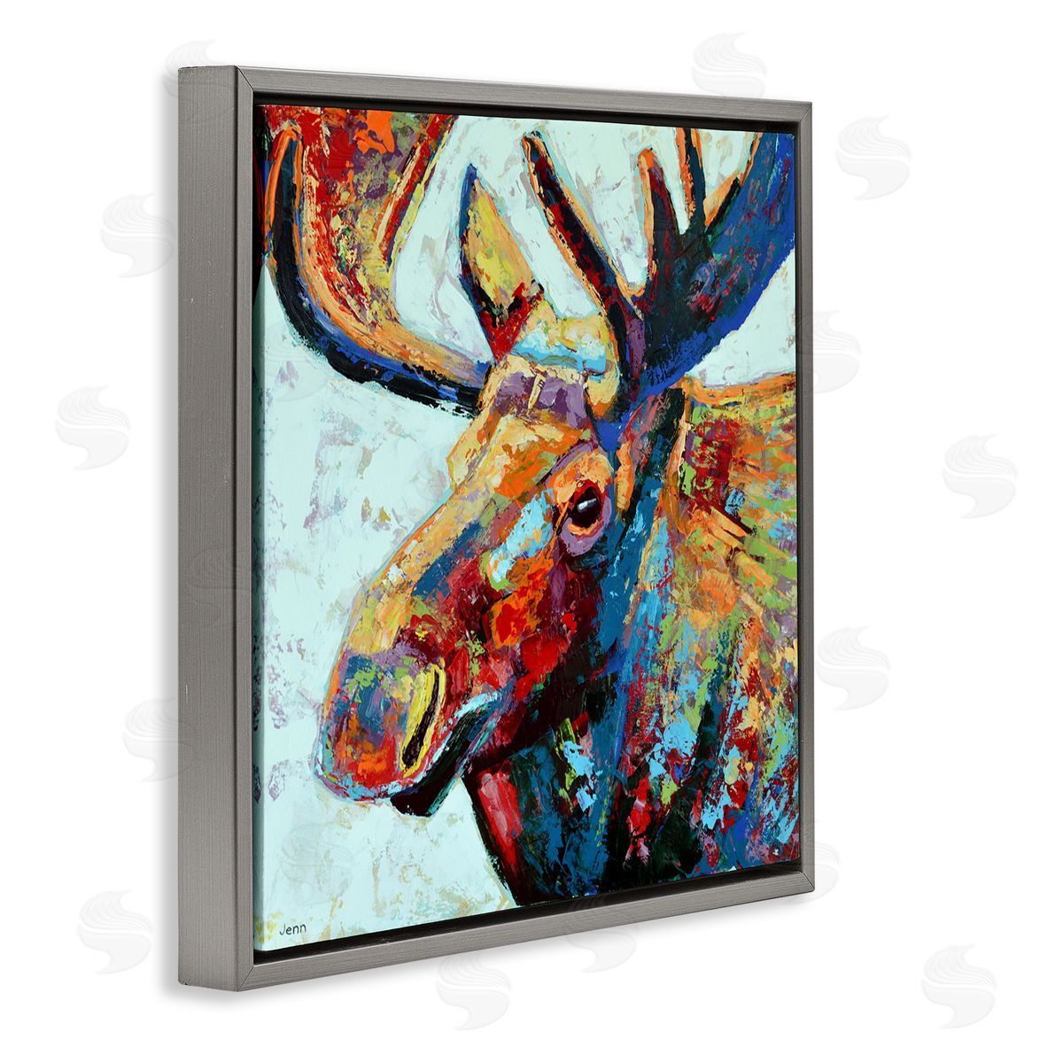 Jen Seeley Moose Portrait Modern Composition Gray Floating Frame Canvas Wall Art Print