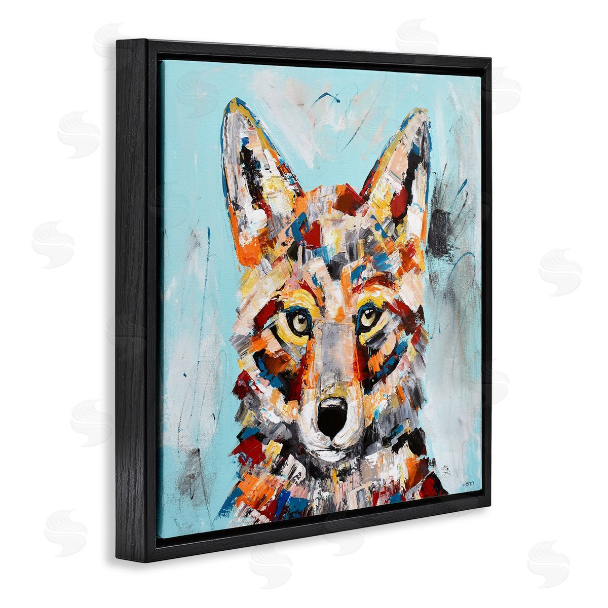 Jen Seeley Urban Fox Brushed Splatter Black Floating Frame Canvas Wall Art Print