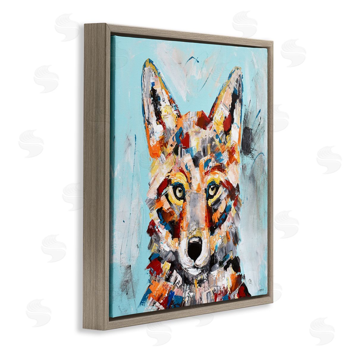 Jen Seeley Urban Fox Brushed Splatter Brown Floating Frame Canvas Wall Art Print