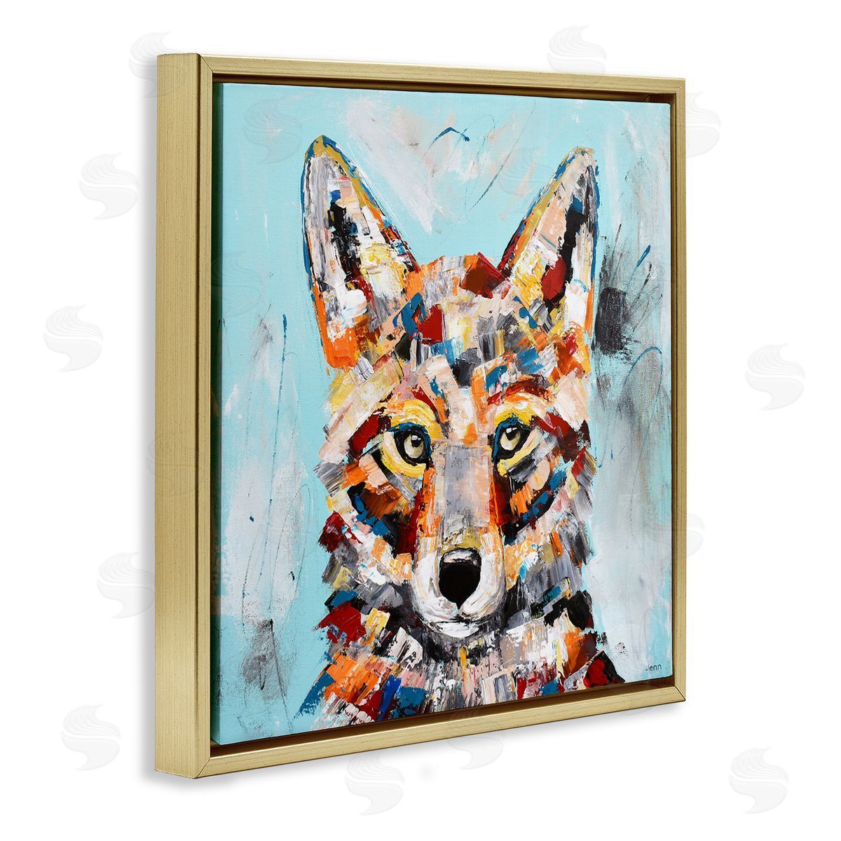 Jen Seeley Urban Fox Brushed Splatter Gold Floating Frame Canvas Wall Art Print