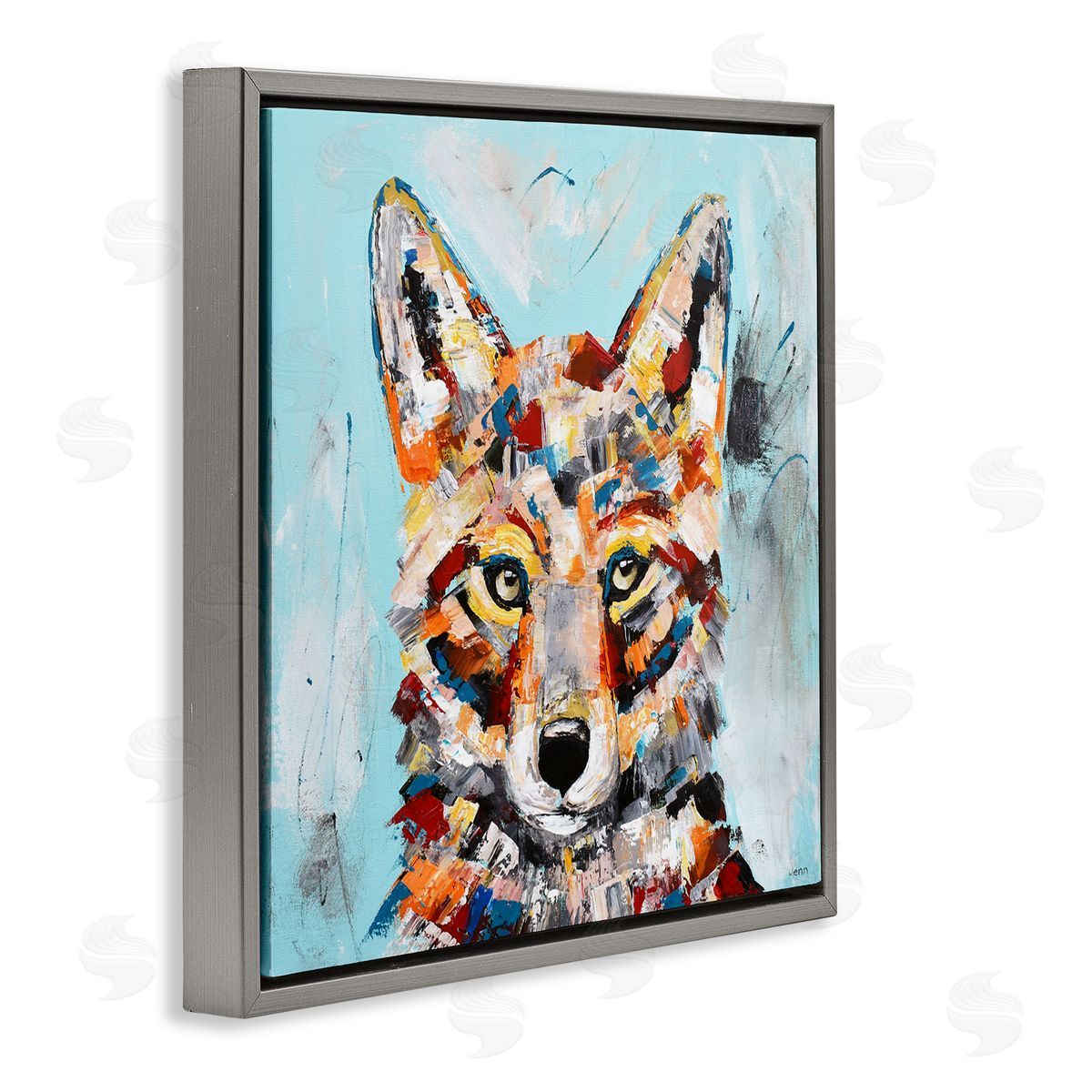 Jen Seeley Urban Fox Brushed Splatter Gray Floating Frame Canvas Wall Art Print