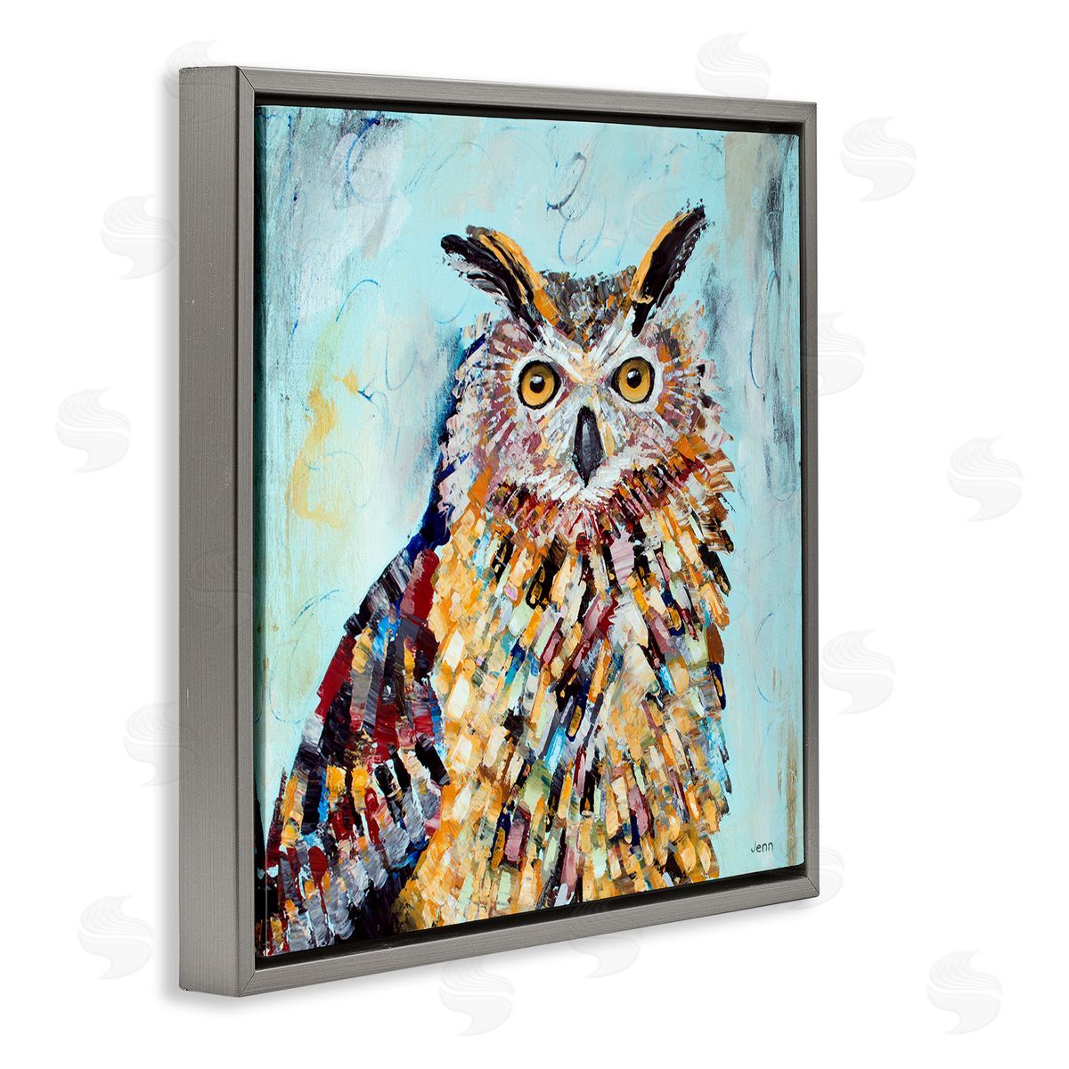 Jen Seeley Street Style Modern Owl Gray Floating Frame Canvas Wall Art Print